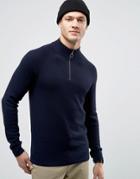 Jack & Jones Sweater With High Neck And Zip Opening - Navy