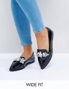 Asos Manilla Wide Fit Embellished Flat Shoes - Black