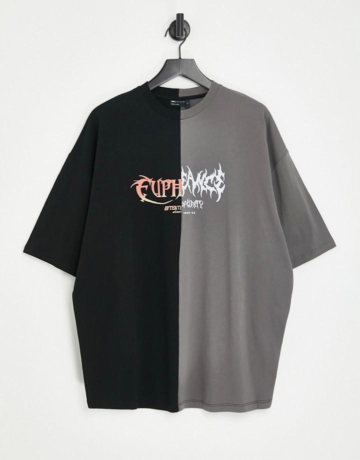 Asos Design Oversized T-shirt In Gray Color Block With Grunge Print