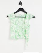 Monki Maj Blouse In Summer Print In Green - Mgreen - Part Of A Set