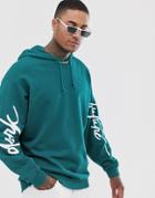 Asos Design Oversized Hoodie With Arm Print In Deep Teal With Dark Future Logo-green
