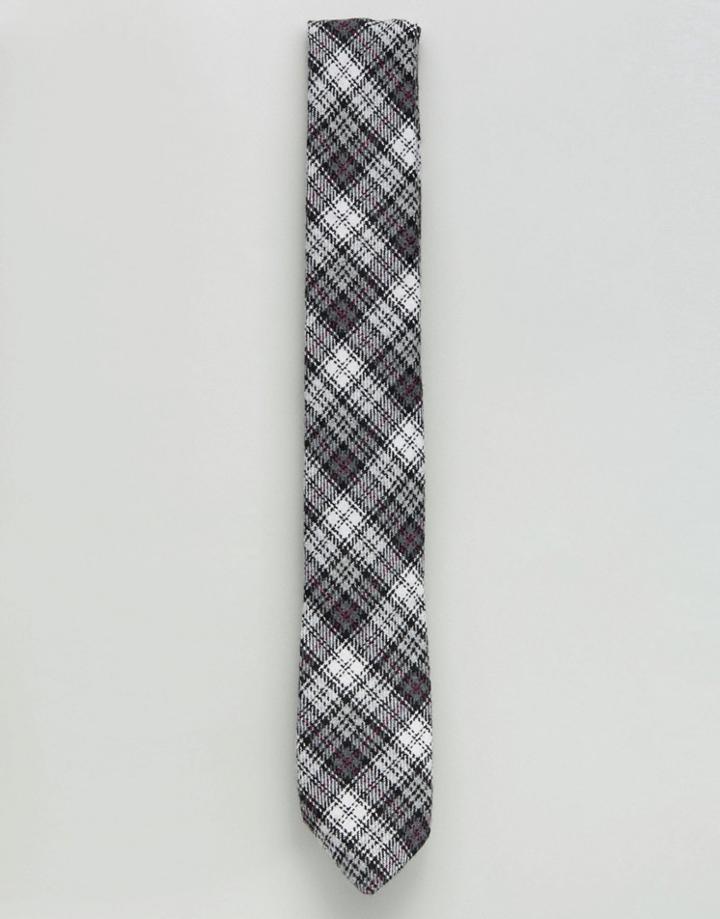 Heart & Dagger Blade Tie In Check - Gray