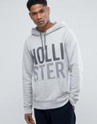 Hollister Logo Print Hoodie Modern Athletic Print Regular Fit In Gray Marl - Gray