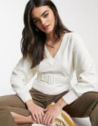 & Other Stories Belted Balloon Sleeve Sweater In Off White