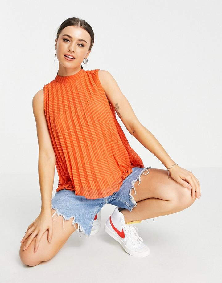 Asos Design Sheer Textured Halter Neck Swing Top In Bright Orange