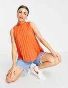 Asos Design Sheer Textured Halter Neck Swing Top In Bright Orange