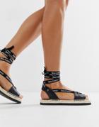Juicy Couture Leather Tie Ankle Flat Sandals - Black