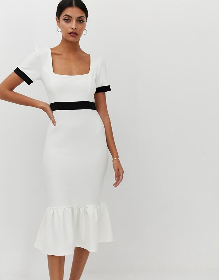 Asos Design Mono Rib Midi Dress With Pep Hem-multi