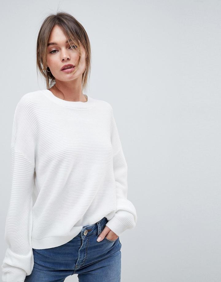 Asos Design Sweater In Oversize In Ripple Stitch - White