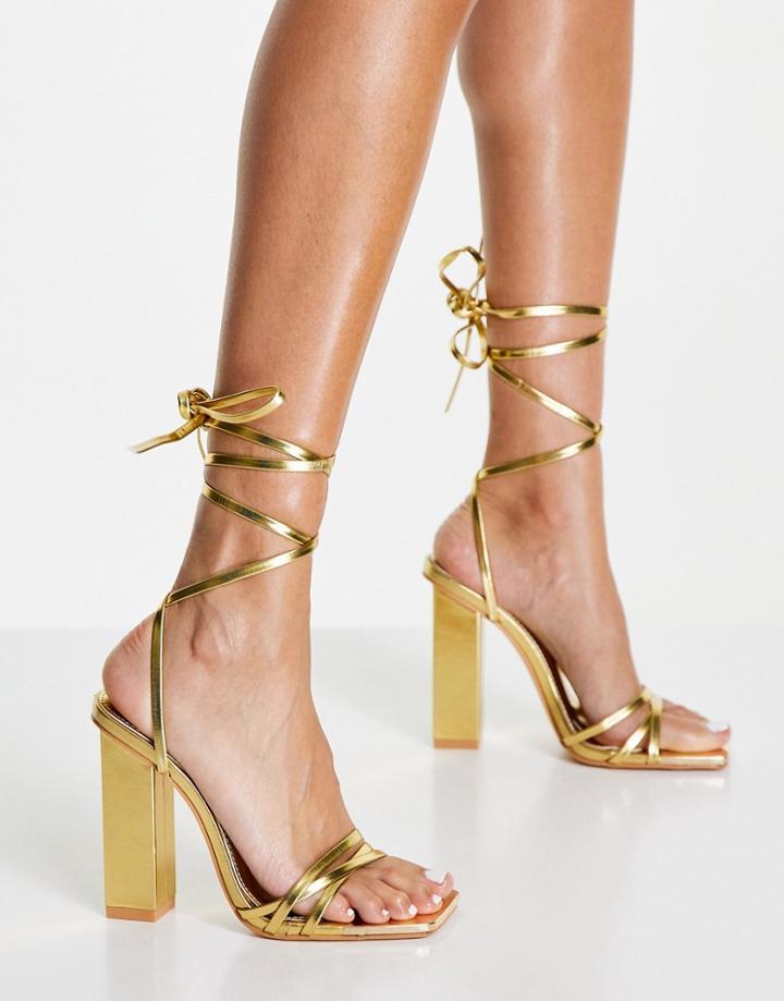 Public Desire Amira Block Heel Sandals In Gold