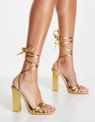 Public Desire Amira Block Heel Sandals In Gold