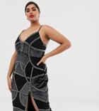 Asos Design Curve Pencil Midi Dress With Embellished Panels - Multi