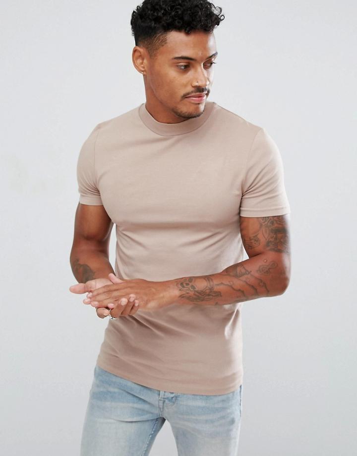 Asos Muscle Fit Turtleneck T-shirt - Beige