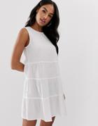 Asos Design Sleeveless Tiered Mini Smock Dress In Seersucker - White
