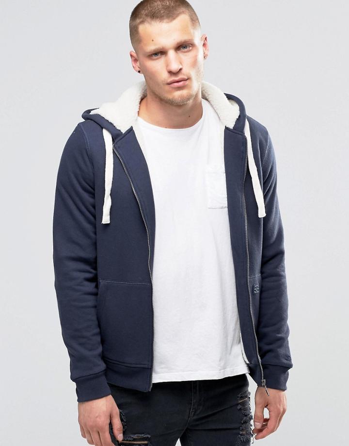 Blend Fleece Lined Hooded Sweatshirt Zipthru Blue Nights - Navy