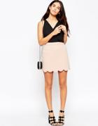 Asos A-line Mini Skirt With Scallop Hem - Cream