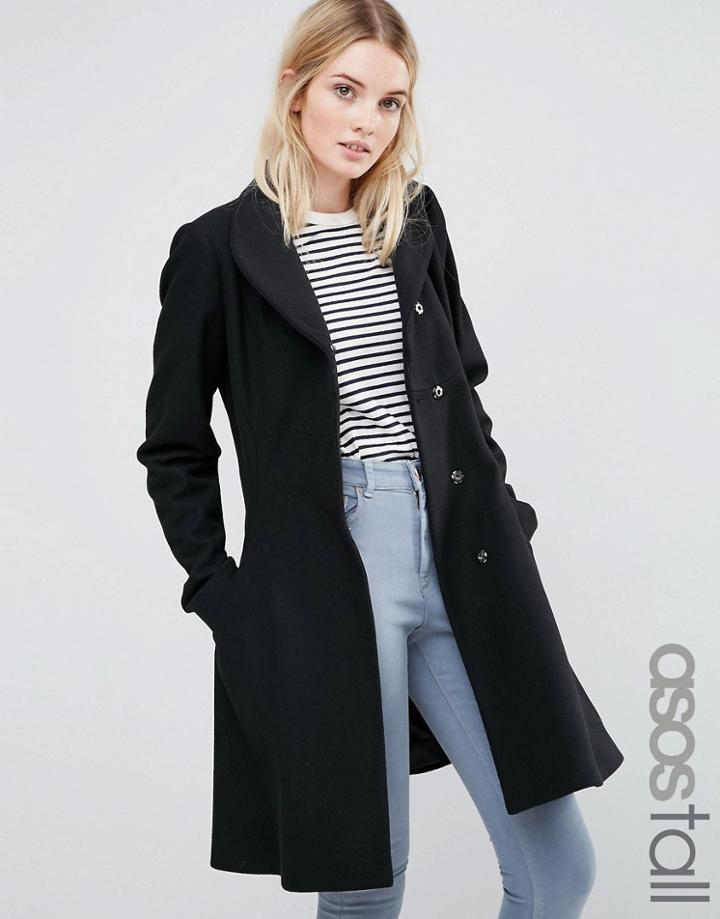 Asos Tall Funnel Neck Skater Coat - Black
