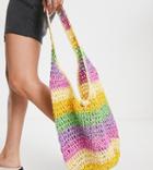 Reclaimed Vintage Inspired Straw Bag In Multi Stripe