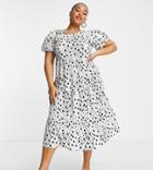 Yours Midi Scoop Neck Tiered Dress In Mono Spot Print-multi
