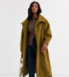 Asos Design Tall Oversized Collared Coat With Sleeve Detail-green