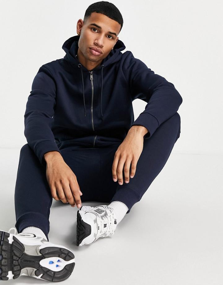 Threadbare Full Zip Hoodie & Sweatpants Tracksuit Set In Navy
