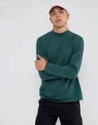 Asos Relaxed Long Sleeve Raglan T-shirt With High Neck In Green - Green