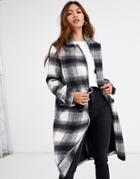 Qed London Double Breasted Coat In Brushed Check-multi