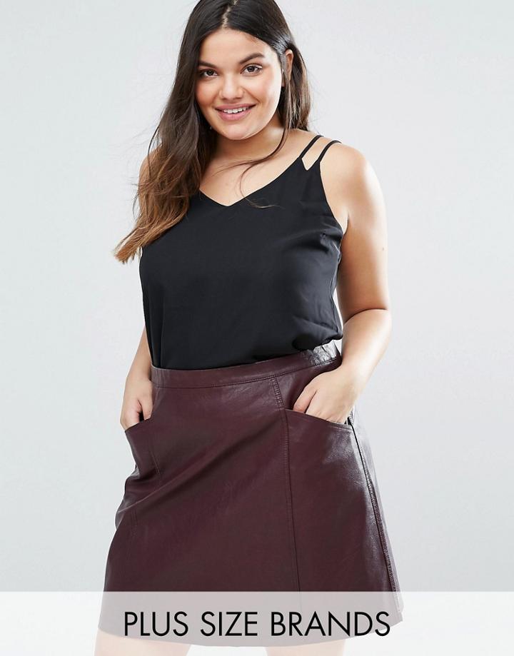 Elvi Plus Double Layer Cami With Strap Detail - Black
