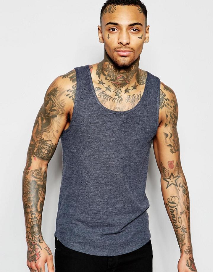 Asos Muscle Waffle Jersey Tank In Blue - Navy