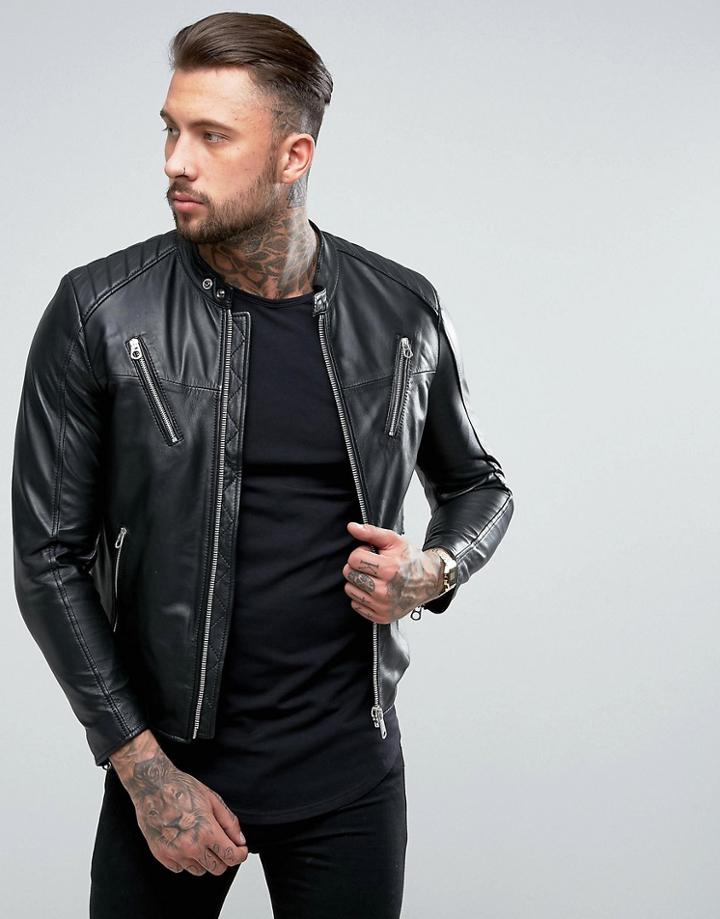 Replay Leather Biker Jacket - Black