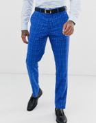Harry Brown Wedding Slim Fit Bold Blue Check Suit Pants - Blue