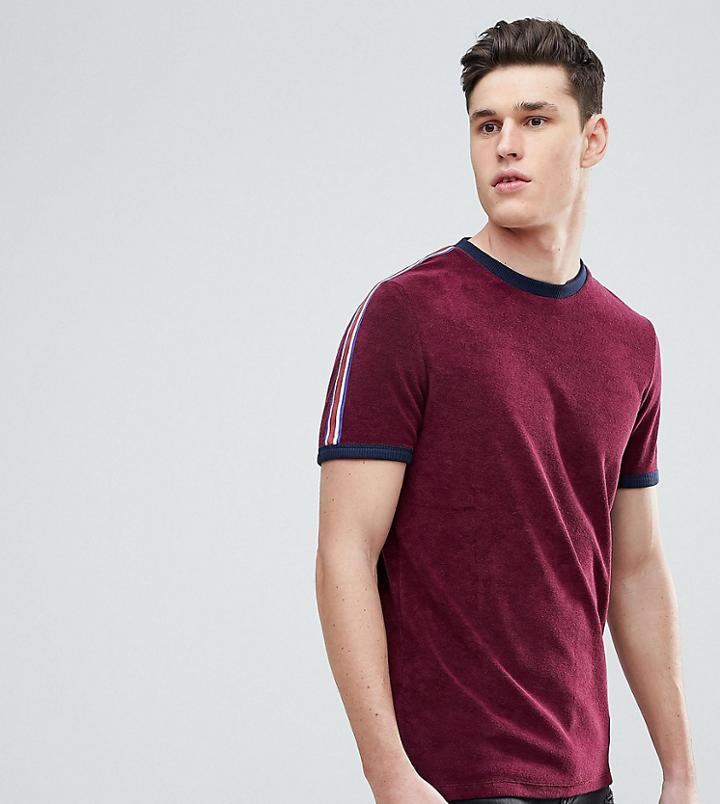 Asos Tall T-shirt In Towelling With Taping Shoulders In Oxblood - Red