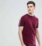 Asos Tall T-shirt In Towelling With Taping Shoulders In Oxblood - Red