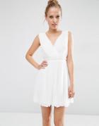 Asos Pleated Mini Skater Dress With Embellished Waist - White