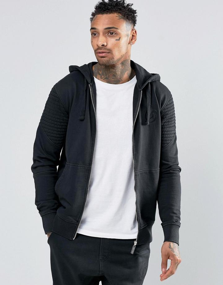 Criminal Damage Zip Through Biker Hoodie - Black