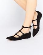 Truffle Collection Nicky T Bar Strappy Point Flat Shoes - Black