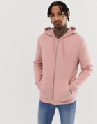 Asos Design Zip Thru Hoodie In Pink - Pink