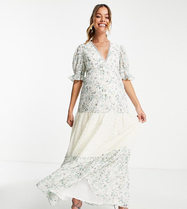 Asos Design Maternity Broderie Tiered Midi Tea Dress In Mixed Ditsy Print-multi