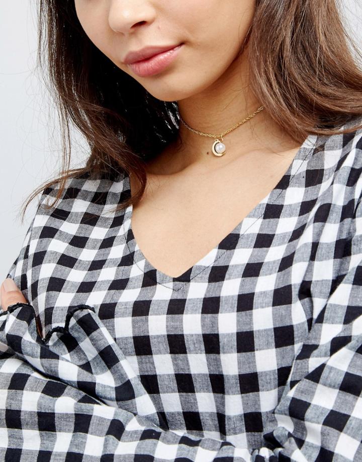 Asos Moon And Faux Pearl Choker Necklace - Gold