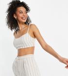 Asos Design Tall Washed 90s Linen 3 Piece Suit Crop Top In Stripe-multi