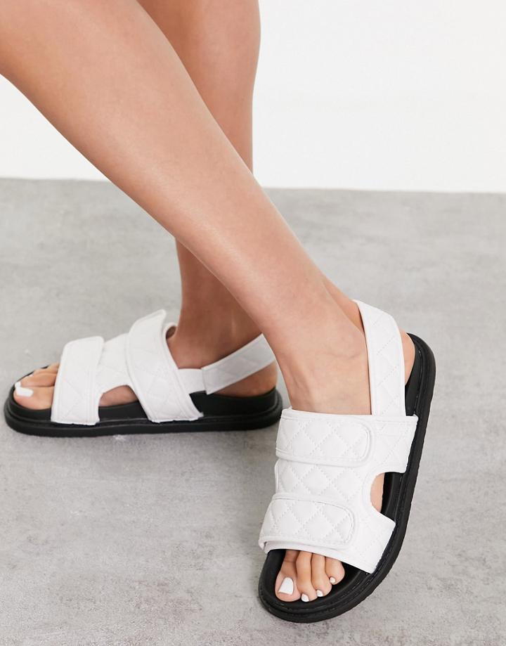 Truffle Collection Quilted Double Strap Flat Sandals In White