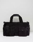 Asos Carryall In Black Textured Fabric With Front Pocket - Black