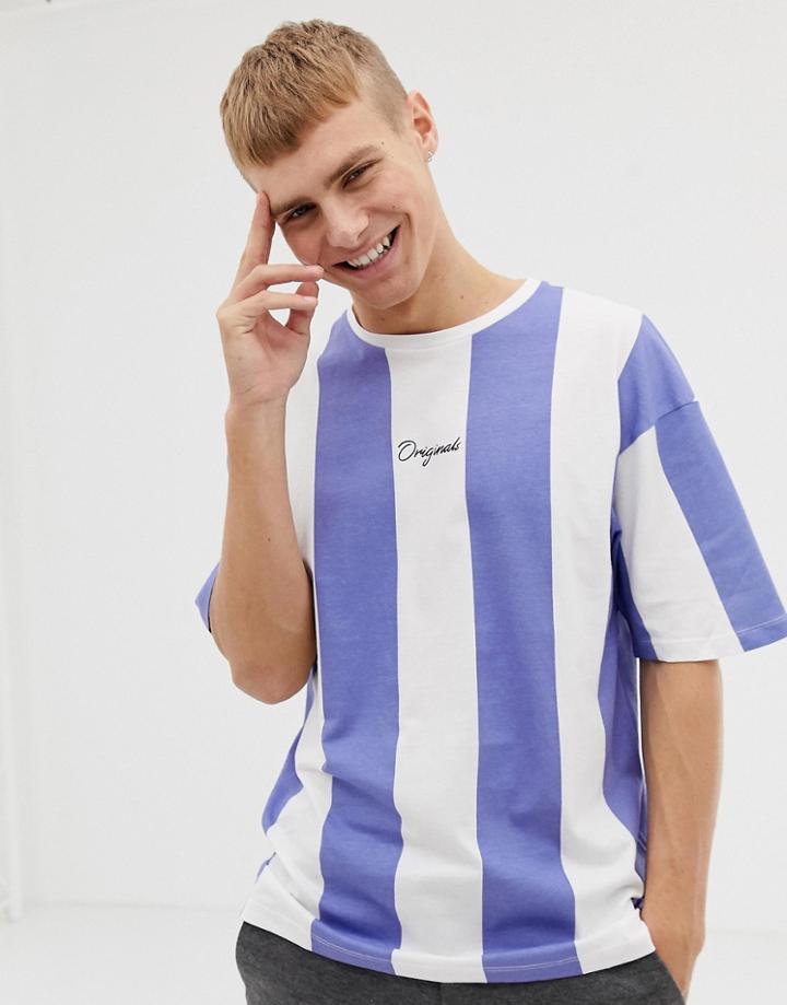 Jack And Jones Originals Box Fit Striped T-shirt - Blue
