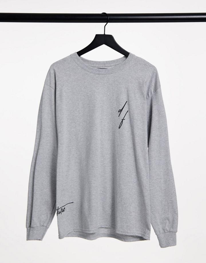 Asos Dark Future Long Sleeve T-shirt In Gray Marl With Script Logo-grey