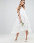 Asos Edition 3d Flower Midi Trapeze Wedding Dress - White