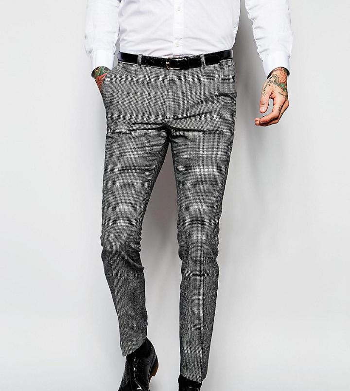 Heart & Dagger Houndstooth Suit Pants In Super Skinny Fit - Black
