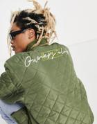 Liquor N Poker Quilted Bomber Jacket In Sage Green With Sleeve Panels
