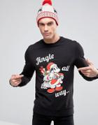 Asos Holidays Muscle Sweatshirt With Santa Mickey - Black