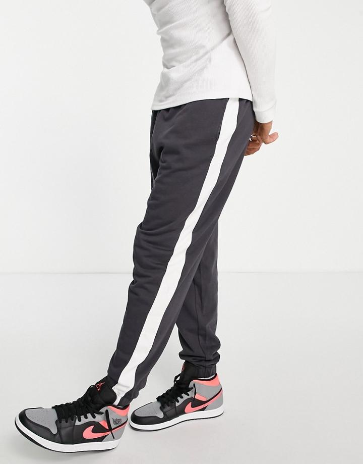 Asos Design Oversized Sweatpants With Side Stripe In Washed Black-grey