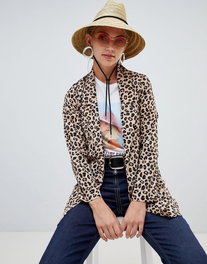 Stradivarius Longline Blazer Leopard Print - Multi